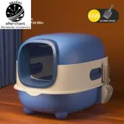 Closed Cat Litter Box, Splash Proof, Odor Control, Foldable, Blue Design