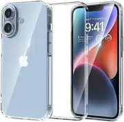 2 PCS Mobile Phone Basic Case for iPhone 16 6.1-Inch, Clear TPU iPhone 16 Case,Non-Yellowing Shockproof Phone Bumper Cover, Anti-Scratch Clear Back (Clear)