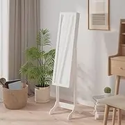 Free-Standing Mirror White 34x37x146 cm,Full Length Complimentarystanding Mirror with Storage for Bedroom, Dressing Room, and Bathroom Home Décor Mirror