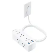 Flat Extension Cord 10ft, Flat Plug Power Strip with 6 Outlets 3 USB Ports(1 ...