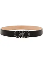 Ferragamo Gancio Black Leather Belt - Black And Silver 115