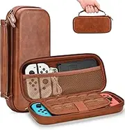 Younik Switch Case for Switch and Switch OLED, PU Leather Switch Case, Portable Switch Travel Case with 9 Games Slots, Protective Switch Carrying Case (Brown)