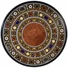 12" Black Marble Round Coffee Table Top Jasper Inlay Semi Precious Outdoor Decor
