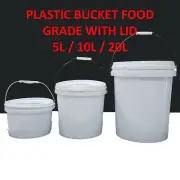 Plastic White Buckets Handle Lid 5L 10L 20L Small Large Food Grade Storage Pail