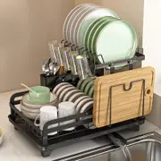 ACA Black Kitchen sink Dish Rack Cup Plates Drying Drainer Rack Storage 2 Tier