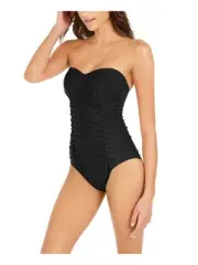 DKNY Women's Black Stretch Pleated Moderate Coverage Sweetheart UV Protection...