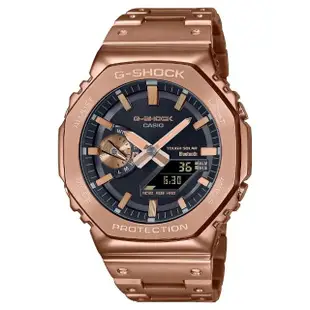 【CASIO 卡西歐】G-SHOCK太陽能電波藍牙電子錶/玫瑰金/皇家橡樹(GM-B2100GD-5A)