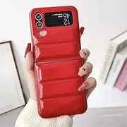 Down Jacket Pure Color Case for Samsung Galaxy Z Flip 6 5 4 3 ZFlip Flip5 Flip6 Soft Silicone Plating Cover,red,for Samsung Z Flip 4