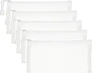 uxcell A6 Mesh Zipper Pouch Bags, 5 PCS Mesh Bags with Zipper Plastic Storage Pocket for Organizing File Beads Office Home Supplies, 10x20cm, White