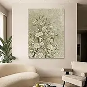 100% Hand Painted Oil Painting - Modern Green Plant Gardenia Sofa Background Wall Painting,Large Size Artwork Picture Decoration, for Living Room End of Stairway Hallway,As Shown,60 X 90 Cm(24"X36"