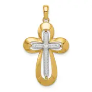 14k Two-tone Gold Two-tone Gold Diamond Polished D/C Cross Pendant