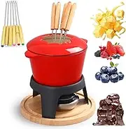 Chocolate Cheese Fondue Sets,Chocolate Melting Pot with 6 Fondue Forks,Wooden Pallet,Fondue Burner,Non-Stick Coating,Chocolate Fondue,for Marshmallow Toasting, Crackers, Kids Party