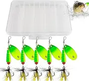 Spinnerbait Fishing Lures, Sequin Feathered Hooks Lures Kit, 5X Spinnerbait Jigs with Tackle Box, Fishing Accessories for Bass Trout Salmon Walleye