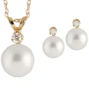 Splendid Pearls 14K 0.09 ct. tw. Diamond & Freshwater Pearl Set