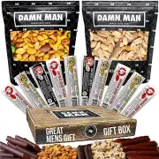 Beef Jerky Gift Basket for Men with Nuts - 12 Pc, Great Gift for Dad, Husband, B