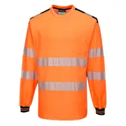 Portwest Mens PW3 Knitted Hi-Vis Comfort Long-Sleeved Safety T-Shirt (Orange/Black) - PW1308