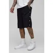 Mens Black Tall Relaxed Fit Popper Side Drawcord Shorts