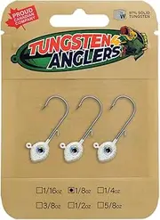 Tungsten 4 Anglers - 97% Pure Tungsten Forward Facing Live Sonar 3D Eye Dimiki Jig Head | 1/16,1/8, 1/4oz. Damiki Rig Jig Heads | Bass, Walleye, Crappie, Perch Fishing