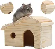 Wooden Hut Hamster House Natural Pet Mice Habitat with Door for Small Animals Promotes Nesting Chewing Instincts Safe Fun Hideout for Hamsters Mice