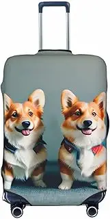 [CADREWY] Wearing Clothes Cute Corgi Dogs Print Travel Suitcase Cover Luggage Protector with Elastic Anti Scratch for Carry On, Black, Small