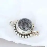 Black Fossil Coral Sterling Clasp Handmade Ball Design #2*NewWorldGems