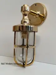 Vintage Industrial Wall Light Antique Retro Cage Bulkhead Gold Brass Ship Lamp