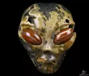 4.2" Ocean Jasper Geode Carved Crystal Female Alien Skull & Re Jasper Eyes