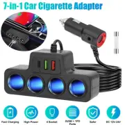 7 in 1 Car Cigarette Lighter Splitter 4 Socket Way 12V/24V Plug Charger Adapters