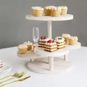 WHITE 4-Tier 14" Wooden CAKE STAND Round Trays Party Events Decorations Supplies