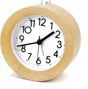 Wooden Analogue Alarm Clock, No Ticking Bedside Clock with Night Light and Snooz