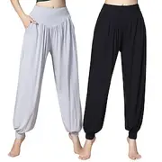 Women's Yoga Pants Side Pockets Wide Leg Harem High Waist Yoga Fitness Gym Workout Pants Bloomers Bottoms Dark Grey Black White Cotton Modal Fall Winter Sports