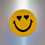 Heart Smiley Patch — Iron On Badge Embroidered Motif — Smily Emoticon Love Eyes