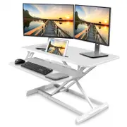 Altus Sit Stand Desk Converter 880mm Large Tabletop Riser Workstation White - White | Desk