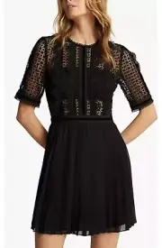 NEW REISS Black Athena Lace Top Bodice Pleated Skirt Dress Size 14