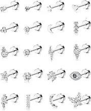 [Besteel] 20Pcs Stainless Steel Stud Earrings for Women 20G Tiny Cartilage Stud Earrings Small Snake Star Moon Ball Butterfly Heart Eye Flower Flat Back Stud Earrings Piercing Jewelry Set