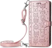 Wallet Case for Asus Zenfone 10, Embossed Pattern Cartoon Style Crossbody Flip Phone Cover for Asus Zenfone 10, Rose Gold