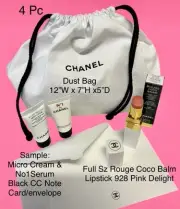 Chanel Beauty 4 Pc Set NIB Rouge Coco Balm#928Pink Lipstick/Lg Dust Bag/2 Sample