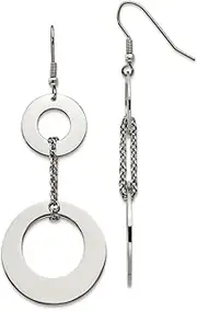 [JewelryWeb] Stainless Steel Shepherd hook Polished Circles Long Drop Dangle Earrings 65x25mm Wide-Dangle Earring for Women