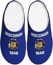 [EdWal] Wisconsin State Flag print Winter Warm Slippers Indoor Anti-skid Plush Slippers Relaxing at Home for Women Men