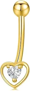 [NFYBD] 10k Yellow Gold Belly Button Rings 14G Heart Gold Belly Rings for Women Simulated Diamond CZ Gold Belly Navel Body Piercing Jewelry