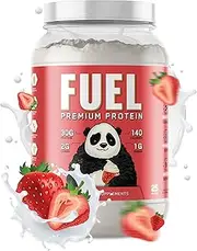 Panda Supps PANDA FUEL: Whey Isolate, Hydrolyzed Collagen,Casein Protein, Egg Protein, Probiotics,Enzymes,Keto, 25 Serve (Strawberries & Cream, 2.5LB)