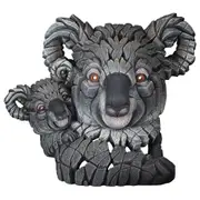 Edge Sculpture - Koala & Joey Bust, Stone Resin, Hand-painted, Garden Decor, Grey, 33cm (Height)