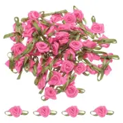 150 Pcs Dark Pink Mini Roses Bow 15mm Ribbon Roses for Appliques Crafts