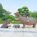 🌹聊聊客服報價🌹園林景觀大型仿真動物大河馬擺件模型戶外公園玻璃鋼鵰塑落地擺設實用