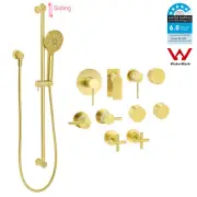 Brushed Gold Hand Held Shower Head Set Shower Rail Slider OR Mixer Taps Round