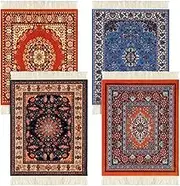 4 Pieces Rug Table Coasters Table Drink Holders Oriental Design Fabric Carpet Drink Mats Oriental Design Fabric Elegant Carpets Kitchen and Bar Mats for Home Office(Square,Retro Pattern)