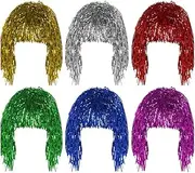 BESPORTBLE 6 Pcs Foil Tinsel Wig Fancy Dress Shiny Party Wig Dress Up Theme Party Roleplay Cosplay Headwear for Men Adults Women