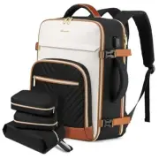 Large Carry On Travel Backpack: Flight Approved 40L Beige Black Brown