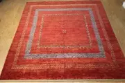_FINE_QUALITY_HANDMADE_GABA DESIGN 8X10 Made out Vegetable Dyed Red background