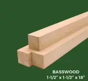 Pack Of 3, Basswood Pool Cue Butt Turning Blank Table Leg Wood 1-1/2"x1-1/2"x18"